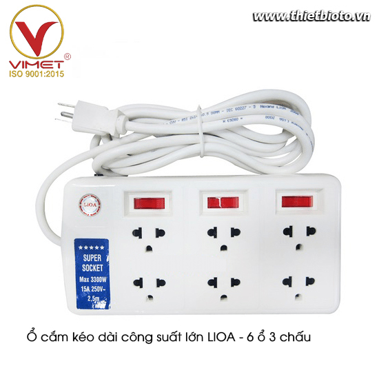 Ổ cắm kéo dài công suất lớn LIOA - 6 ổ 3 chấu