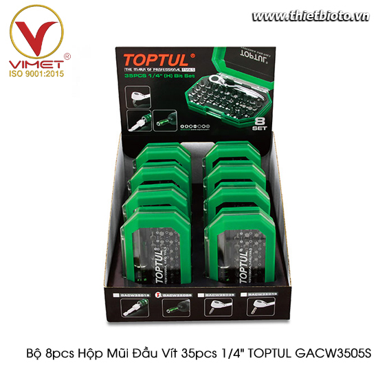 Bộ 8pcs hộp mũi đầu vít 35pcs 1/4