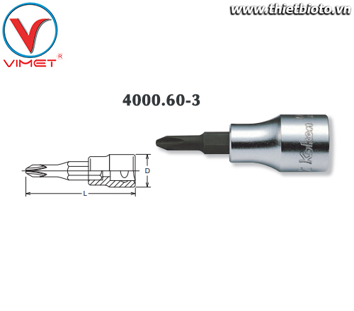 Đầu tuýp mũi vít bake PH3 Koken 4000.60-3